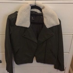 Fur trimmed leather jacket